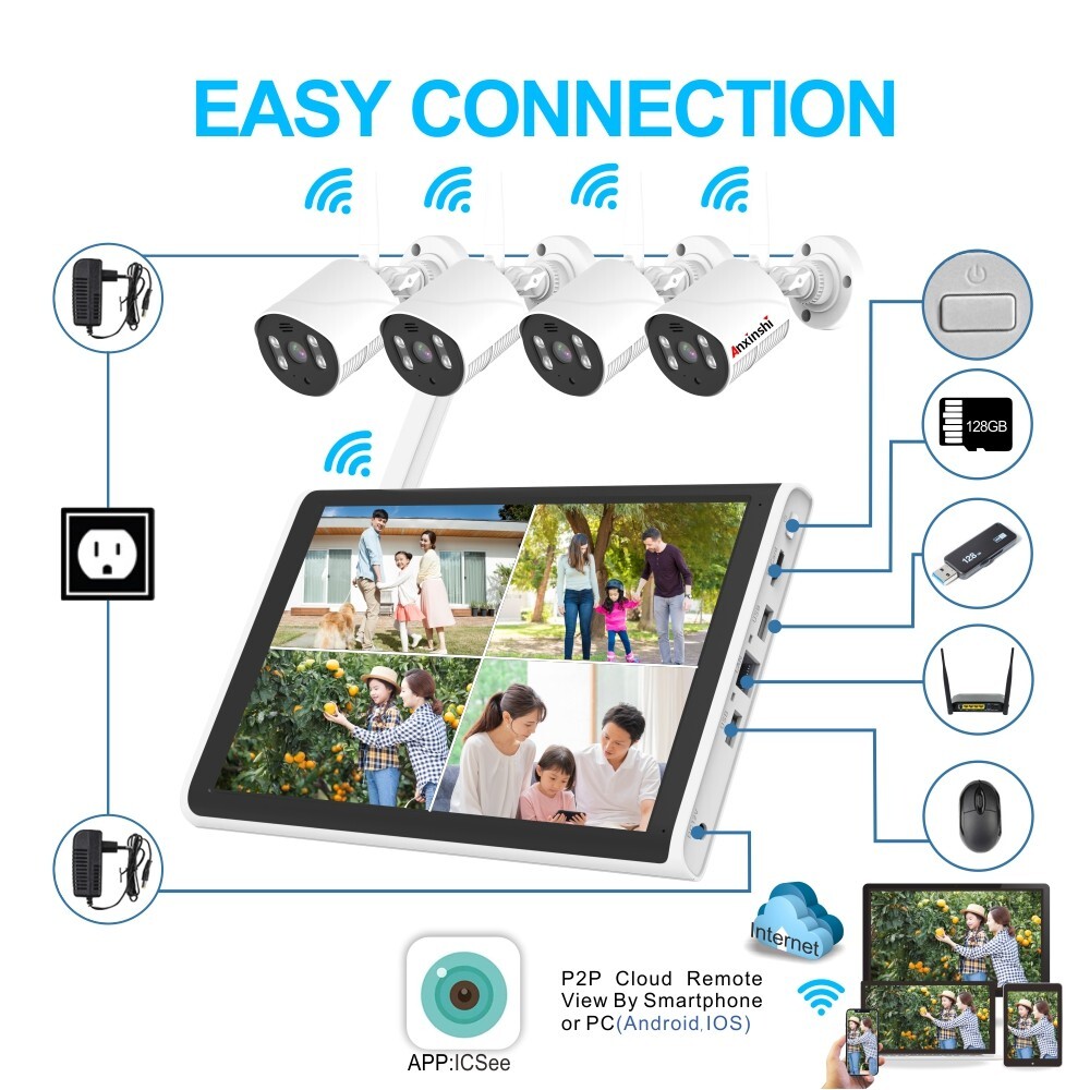 Xmeye HD 3MP 4 Channel AI Human Detection WiFi Camera Kit With 10-inch Monitor