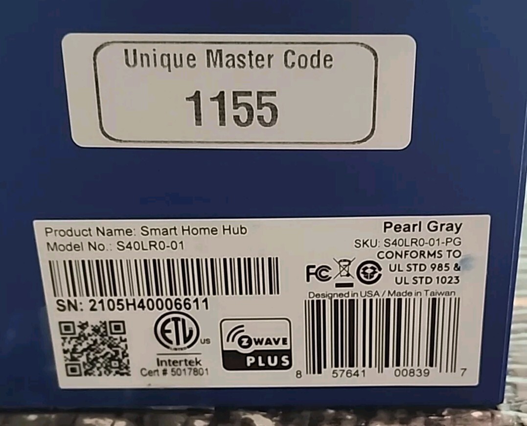 BLUE By ADT Smart Home Hub Master Base Unit Model S40LR0-01 G Pearl Gray