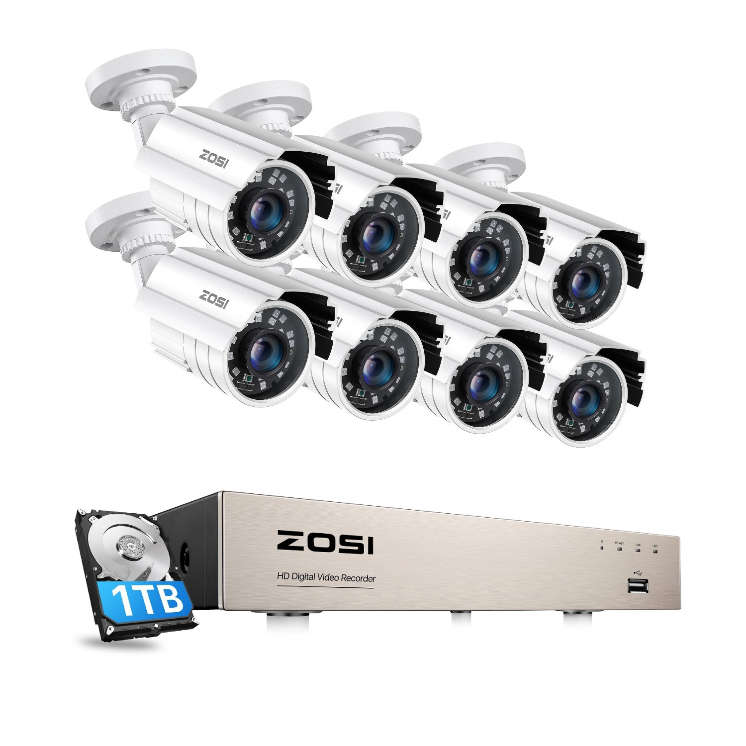 ZOSI 8CH H.265+ 5MP Lite HDMI DVR 1080P Home Security Camera System Weatherproof