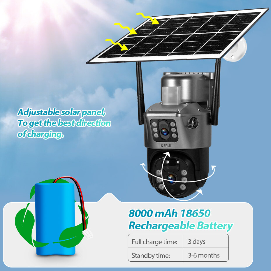 4MP Dual Lens Wireless Solar Security Camera 2 Pack Outdoor Surveillance 64GB SD