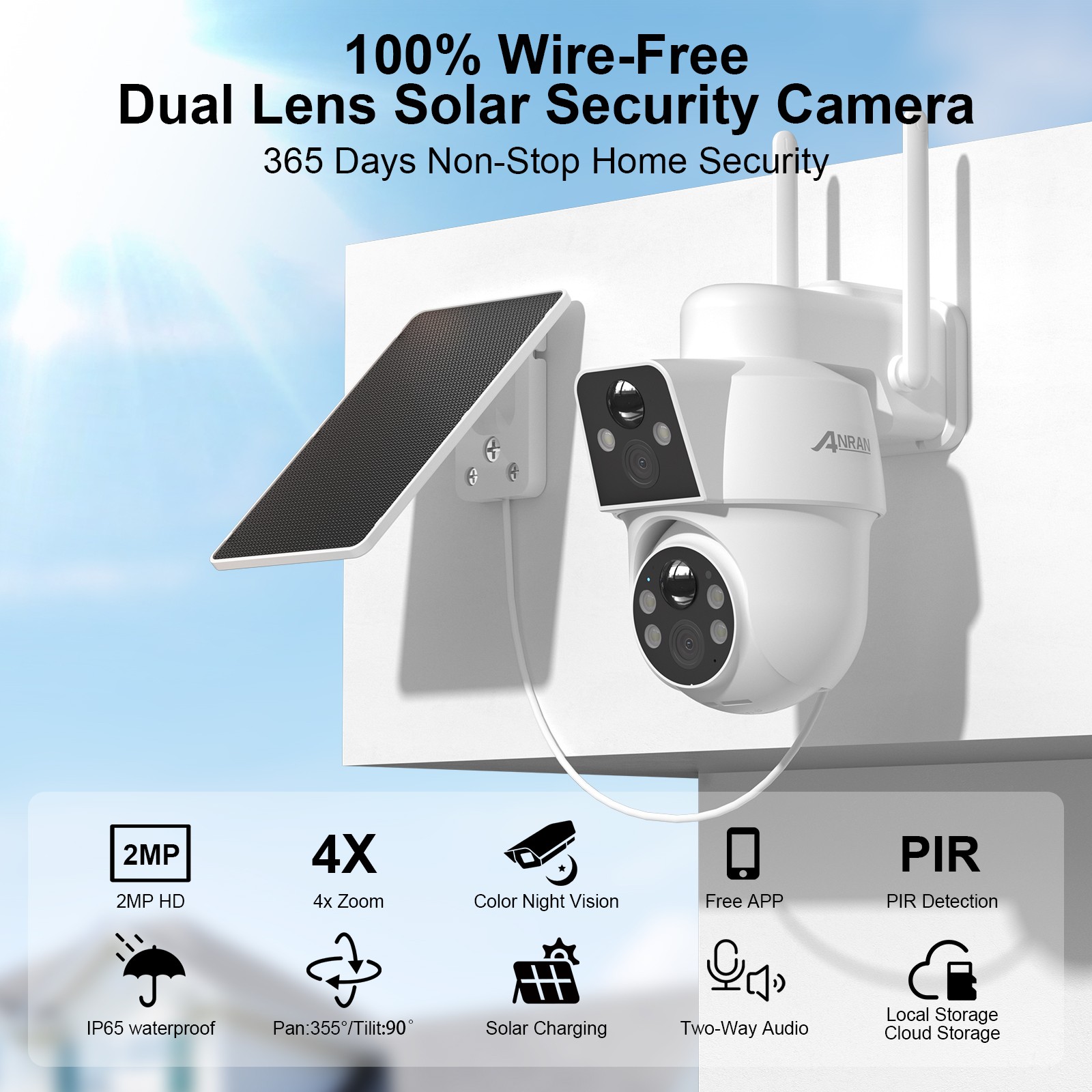 ARCCTV Solar Security Camera- 360°Pan-Tilt,Full Color Night,100%Wireless Outdoor