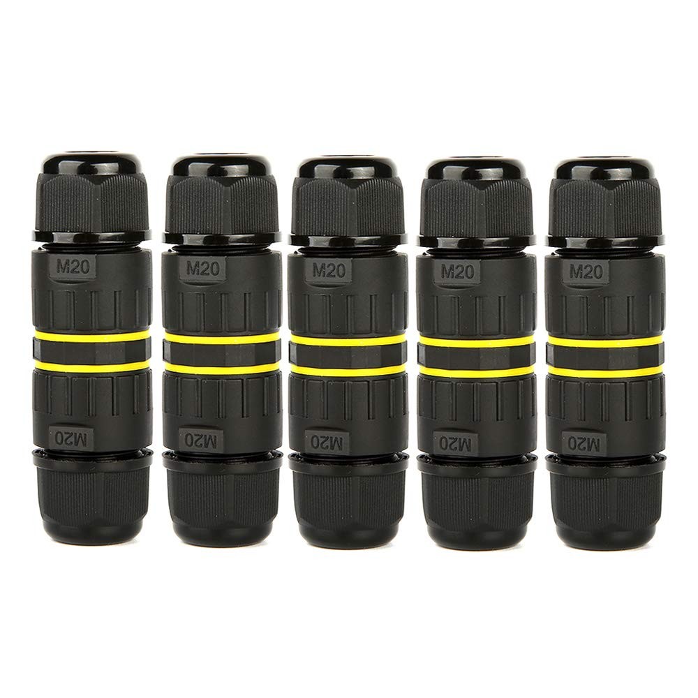 3 Pole Wire Connector Waterproof IP68 External Electrical M20-3Pin, Black