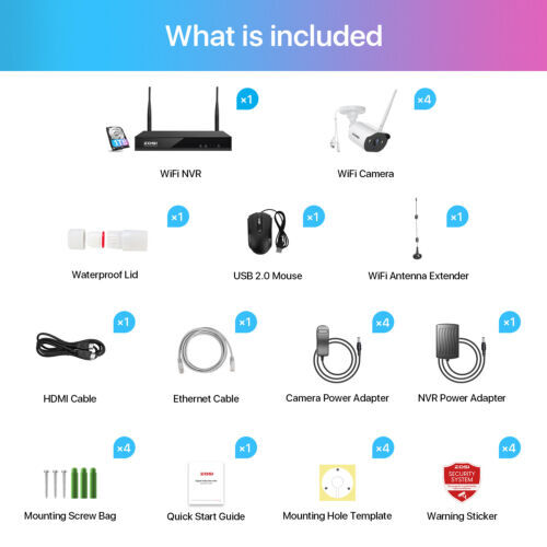 ZOSI 2K 3MP 8CH WiFi Security IP Camera System Two-Way Audio Color Night Vision