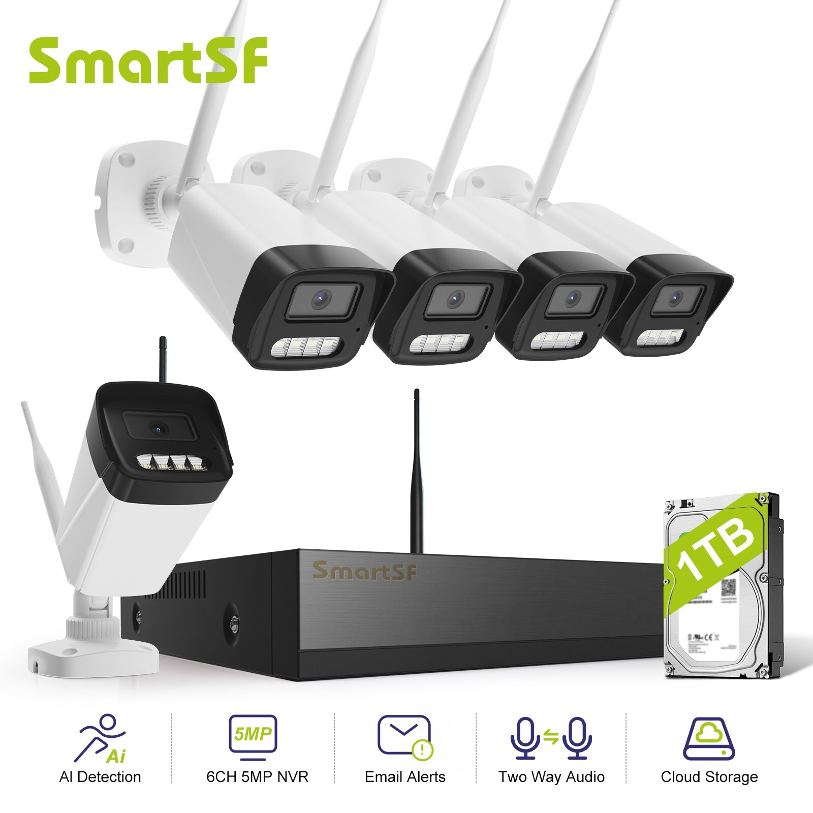HD 2MP Security Camera System 1TB HDD, NVR Indoor Outdoor WIFI CCTV Audio NVRkit