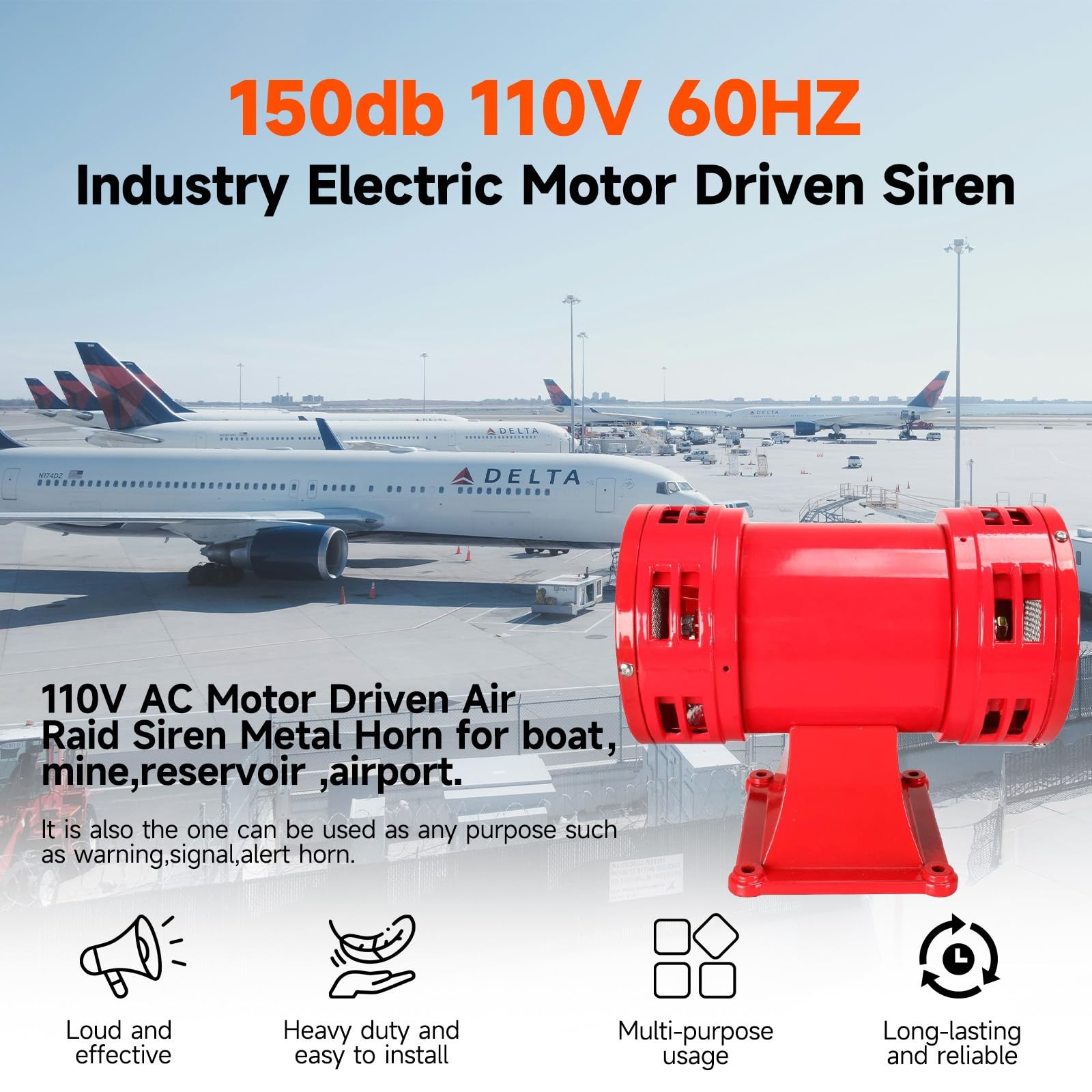 YaeCCC Air Raid Siren, 110V Electric Motor Driven Siren Alarm – 150db, Super …