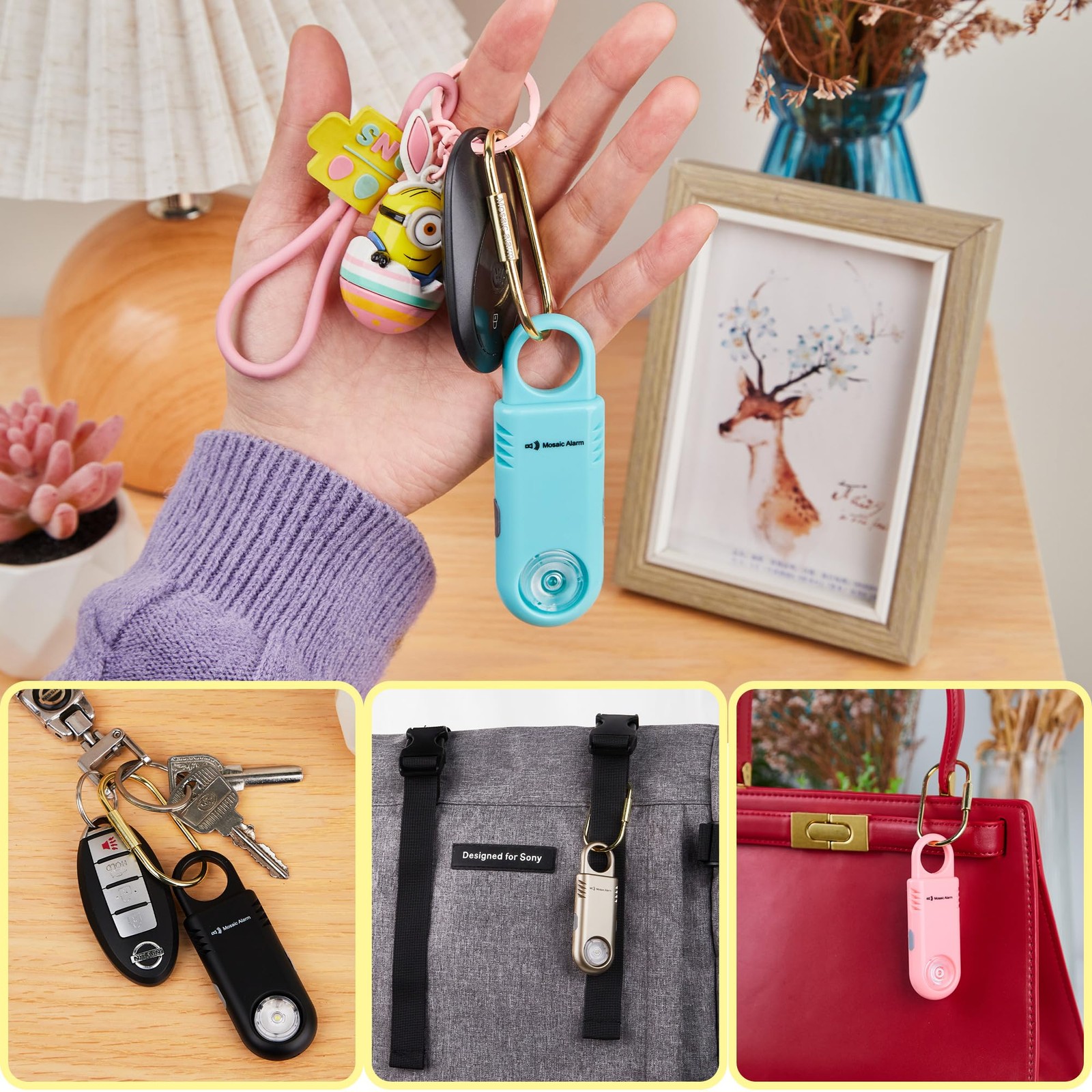 135dB Rechargeable Mutual SOS Paging Personal Alarm Non Slip Grip Keychain Si…