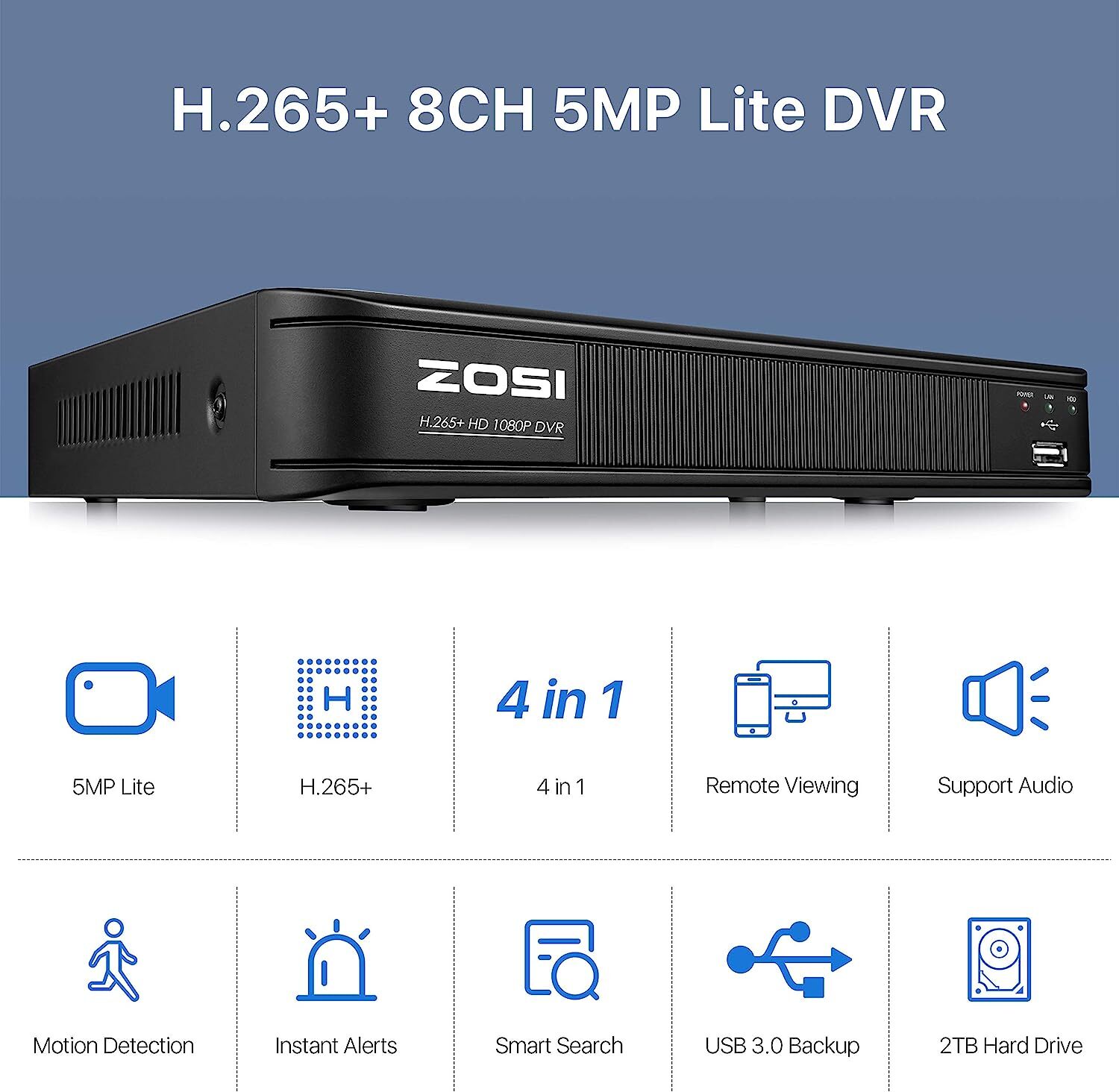 ZOSI 8CH 5MP Lite DVR Wired 1080P Security CCTV Camera System 120ft IR Night
