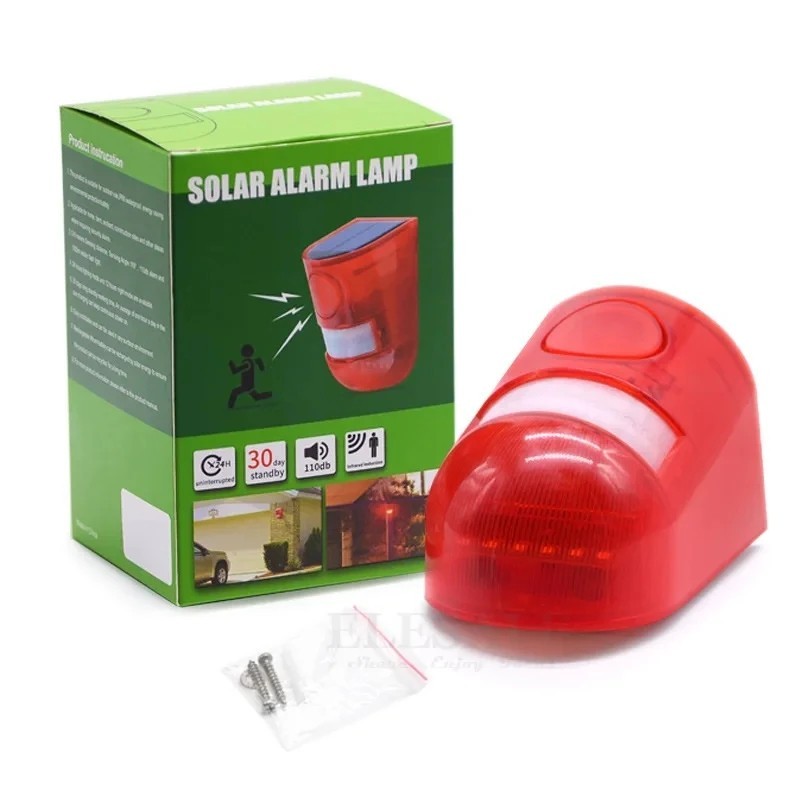 Solar Alarm LED Light Solar Strobe Light Wireless Motion Sensor Detector Outdoor
