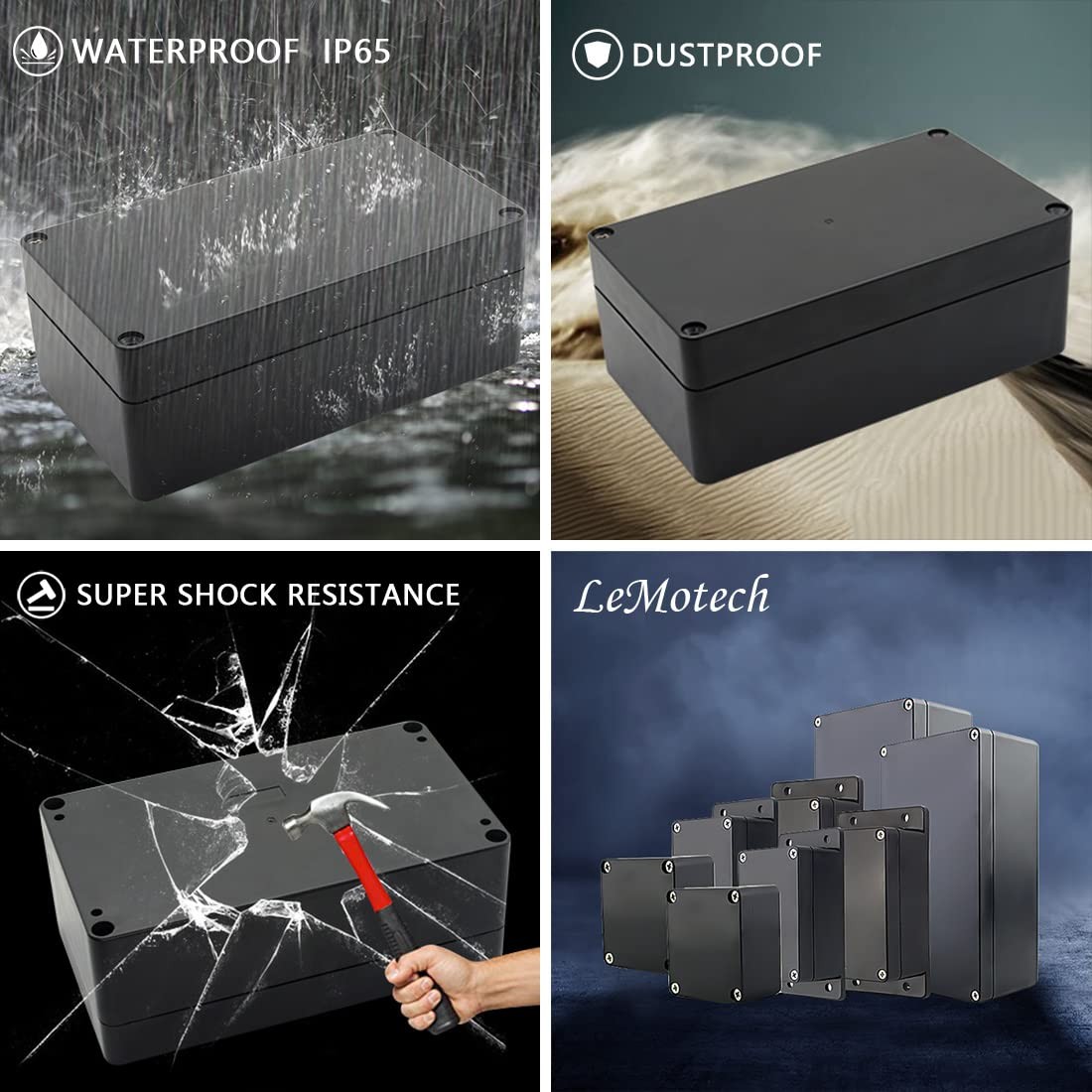LeMotech Project Box ABS Plastic Junction 6.2″ x 3.5″ x 2.4″, Black (2 packs)