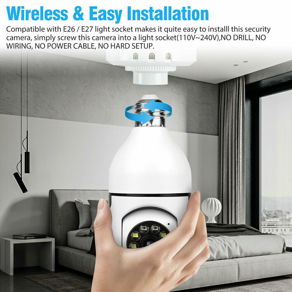 360° Panoramic WiFi IR IP E27 Light Bulb Camera 1080P HD Night Smart Home