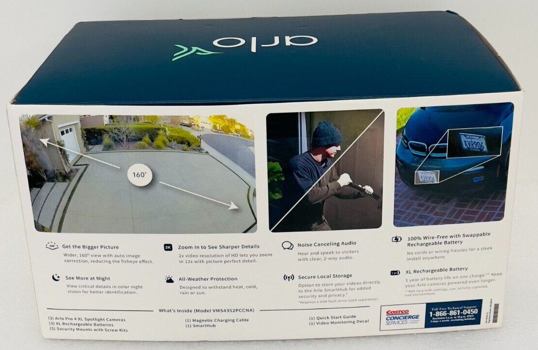 New Arlo Pro 4 XL Spotlight 3 Camera Security Bundle VMS4352P-1CCNAS