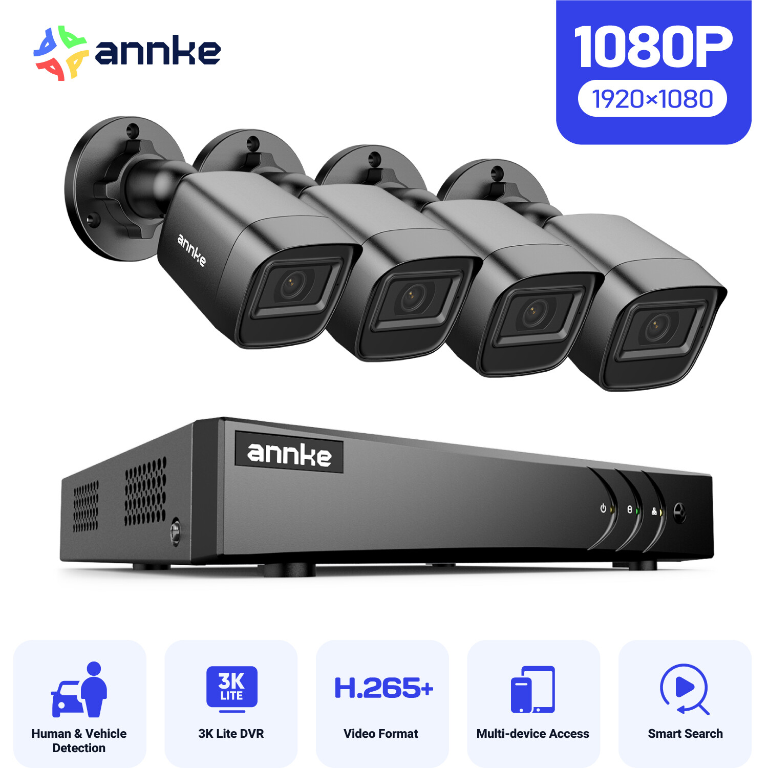 ANNKE 3K Lite 8CH DVR 1080P Video Home Security Camera System AI Human Detection