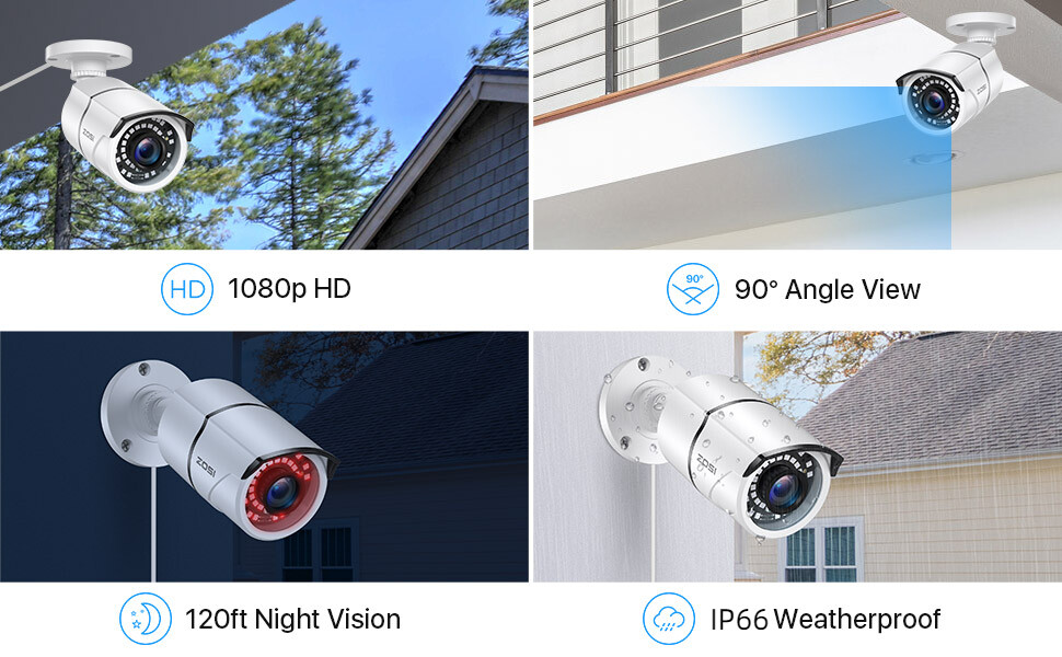 ZOSI 16CH H.265+ Wired Home Security Camera System 1080P Weatherproof DVR system