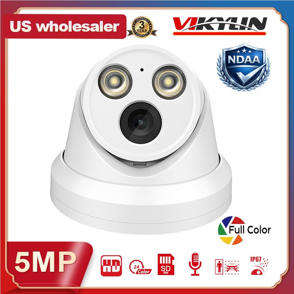 Vikylin 16ch CCTV System 5MP IP Camera Audio Full Color Turret 4k 16POE NVR Lot
