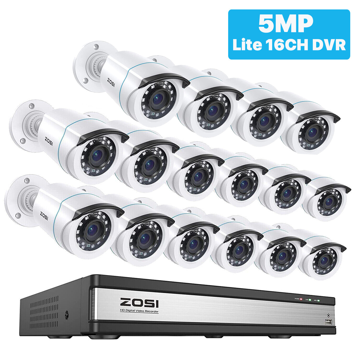 ZOSI 16 channel 1080P Outdoor Home CCTV Security Camera System 80ft Night Vision