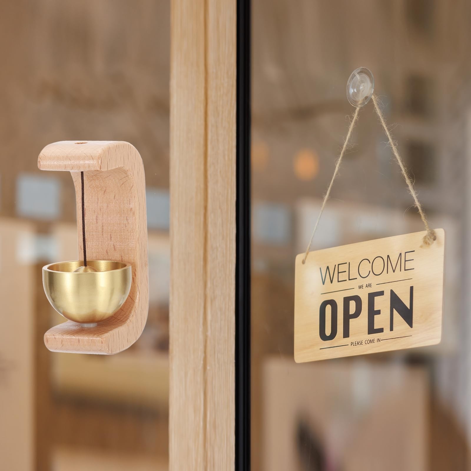 PATIKIL Shopkeepers Bell, Wood Door Chime Hanging Magnetic Bell Brown