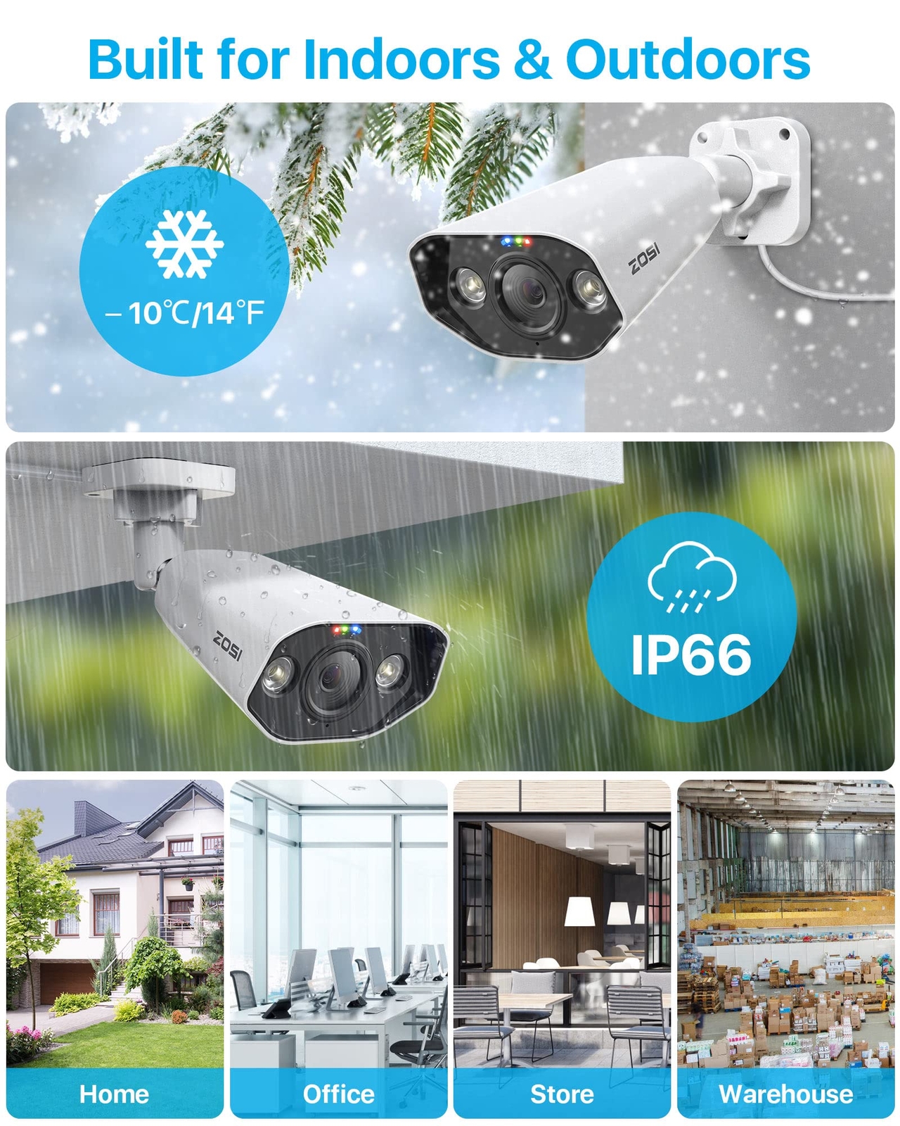 ZOSI 2PK 4K 8MP Add-on PoE IP Security Camera Audio IR Night Vision with Cables