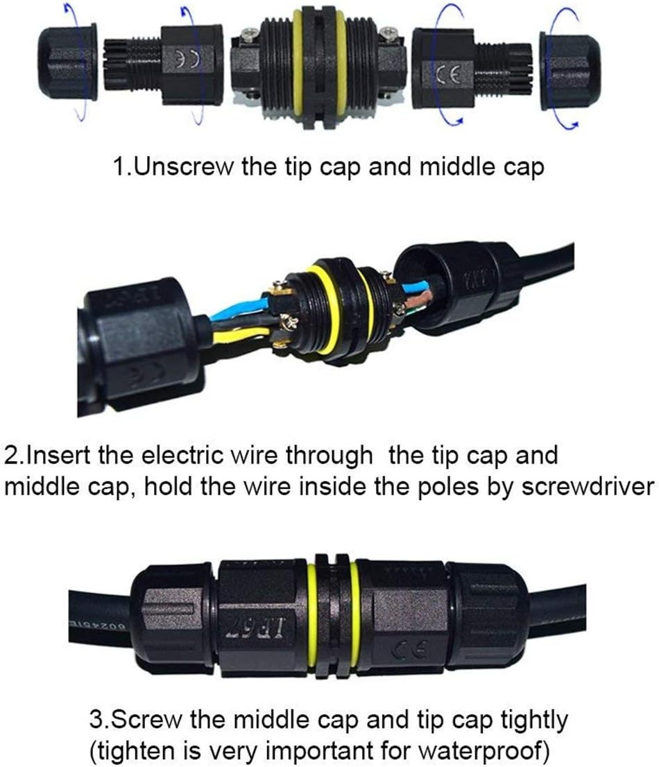 Junction Box Outdoor Waterproof IP68 Electrical Cable Connector 2 Way black