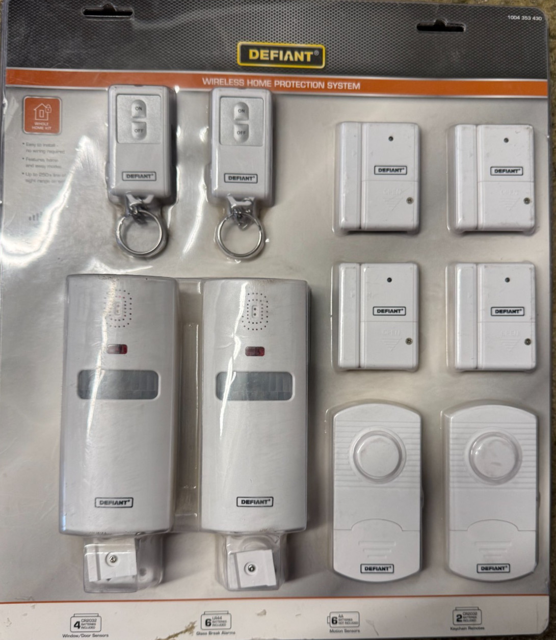Defiant Wireless Home Security Protection System Complete 4 Door/window 2 Motion