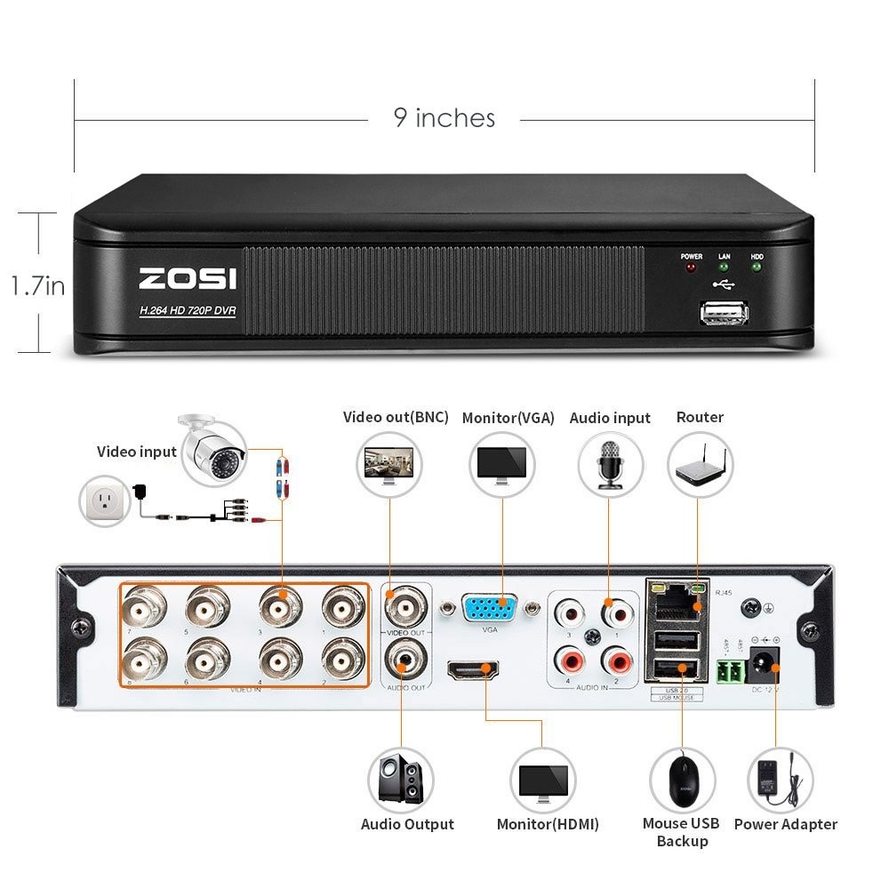 8CAM Security Camera System 720P Wired DVR Kit HD CCTV Outdoor/Indoor