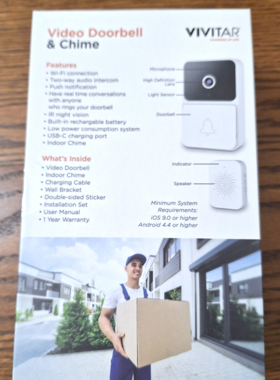 Vivitar Security Video Doorbell & Chime Kit WIFI White DB201 NOC NEW