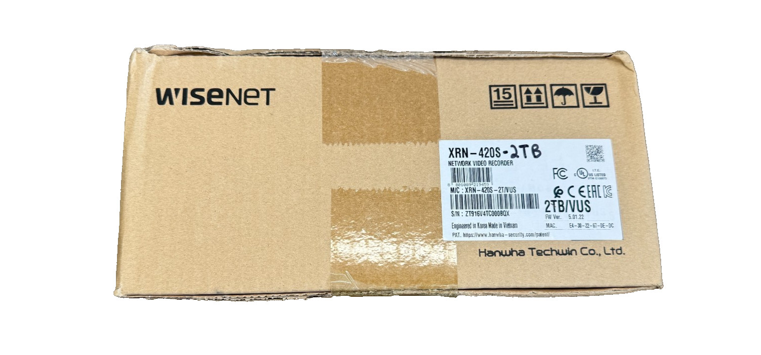 Hanwha Techwin XRN-420S-2TB HDD 4CH 4K NVR Security Recorder