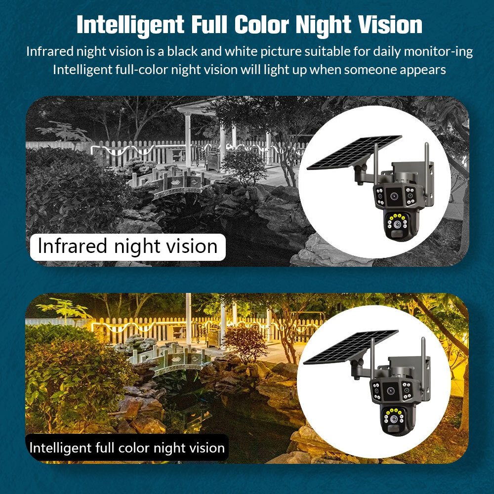 9MP4K Dual Screen Solar Camera Outdoor Wireless WiFi PTZ Dual Lens Security