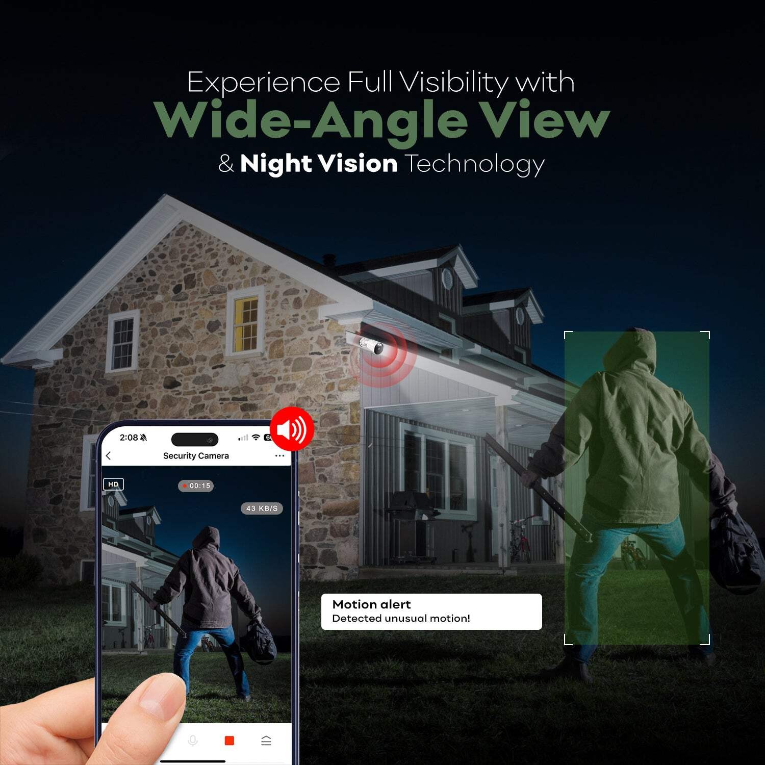 Adomii 2K Outdoor Camera Wireless for Home Security, Motion & Sound Alert