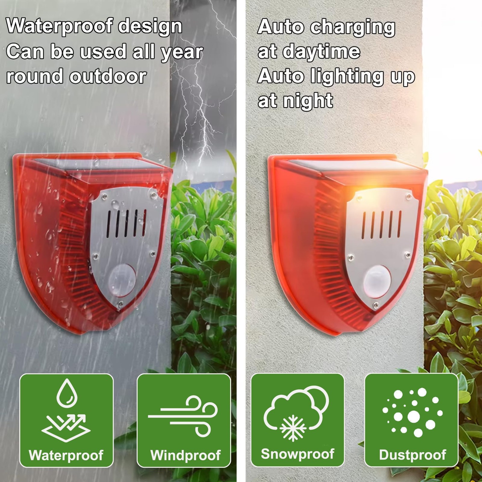 Solar Outdoor Motion Sensor Alarm: 129db Dog Barking & Gunshot Sound,Loud Mot…