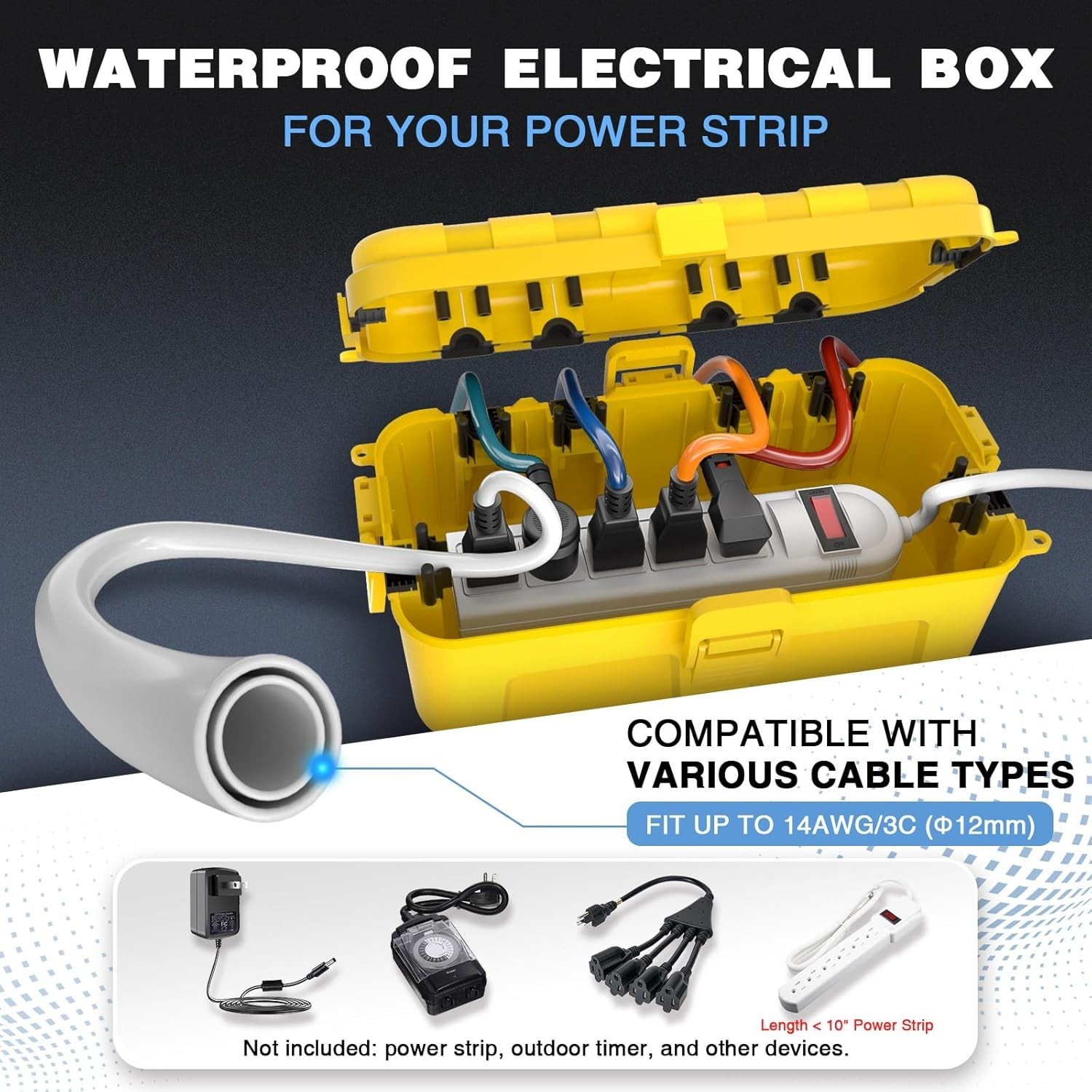 Flemoon Medium Outdoor Electrical Box (11.5×5.2×4 inch), IP54 1 Pack, Yellow