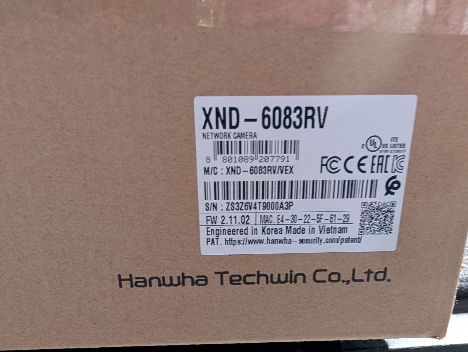 Hanwha Techwin XND-6083RV POE+ 2MP IR Dome AI IP Security Camera 2.8~12mm Lens