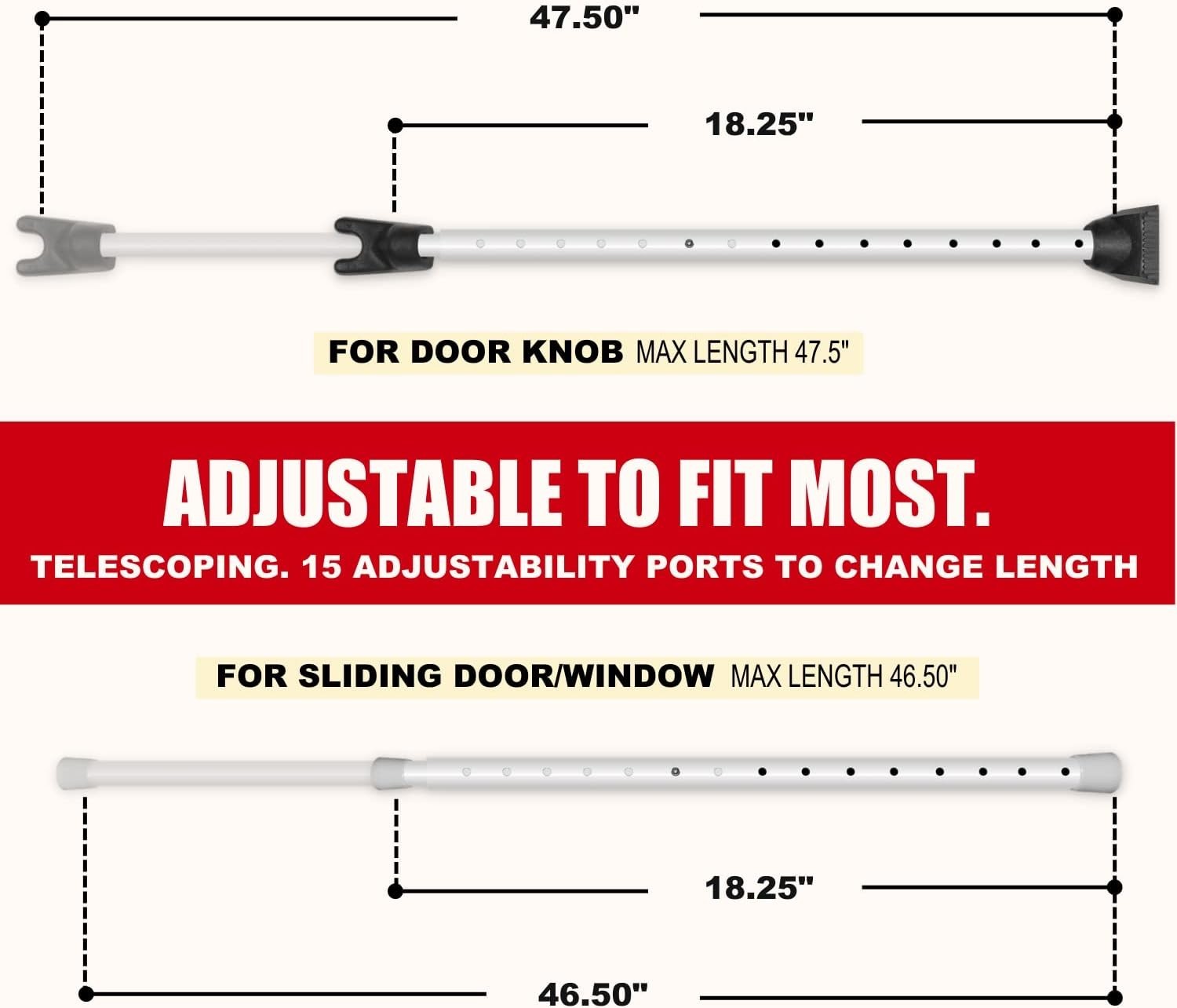 Rugged 2-in-1 Door Security Bar with 120dB Alarm – Protects Against Intrusions