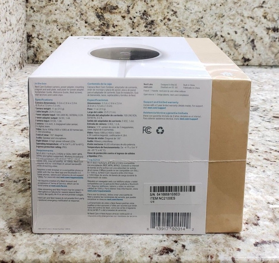 NEST Cam Outdoor Security Camera Model NC2100ES – Sealed NEW (Not Google Cam)