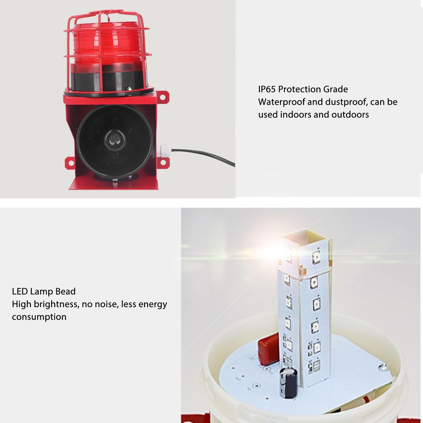 115db Sound Industrial Audible Visual Alarm with IP65 LED Strobe, Wall Mounti…