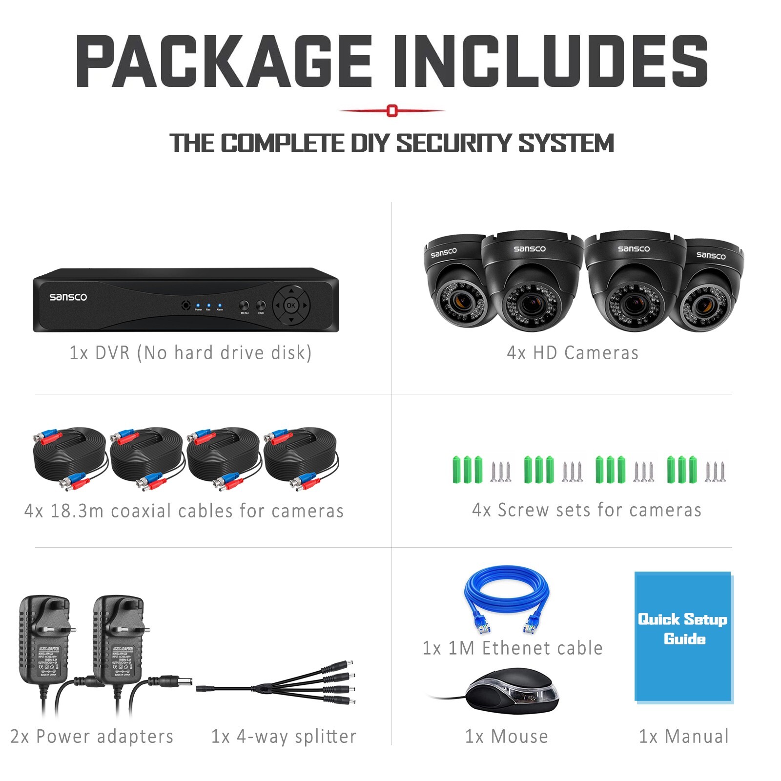 Sansco 5MP 8Ch DVR Wired Outdoor CCTV Camera System Surveillance Night Vision