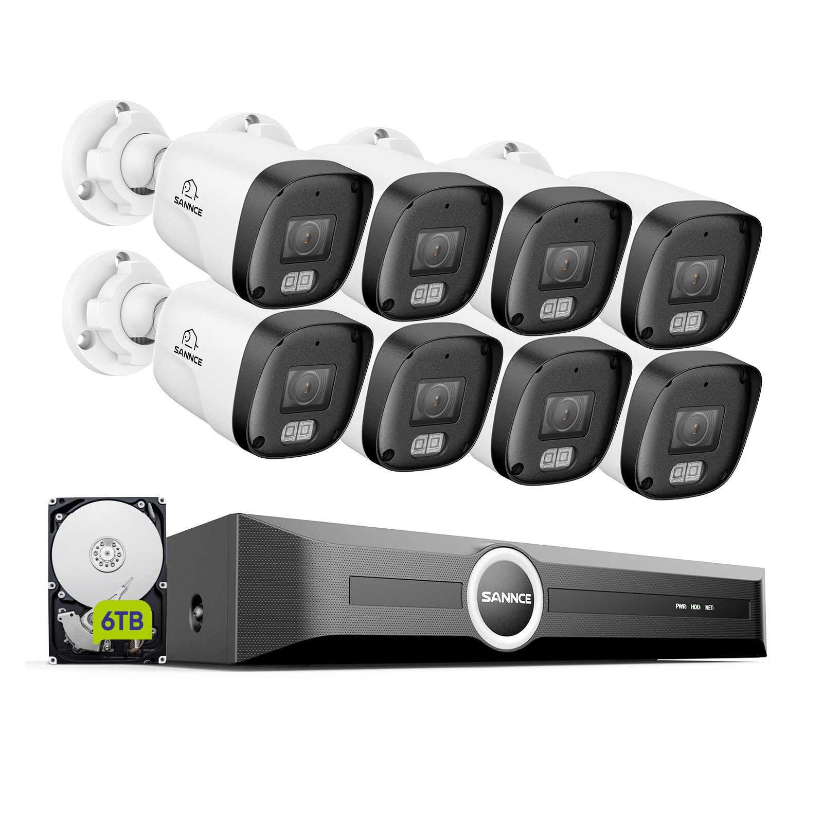 SANNCE 8CH 6MP NVR 3MP POE Security Camera System Audio Recording Outdoor H.265