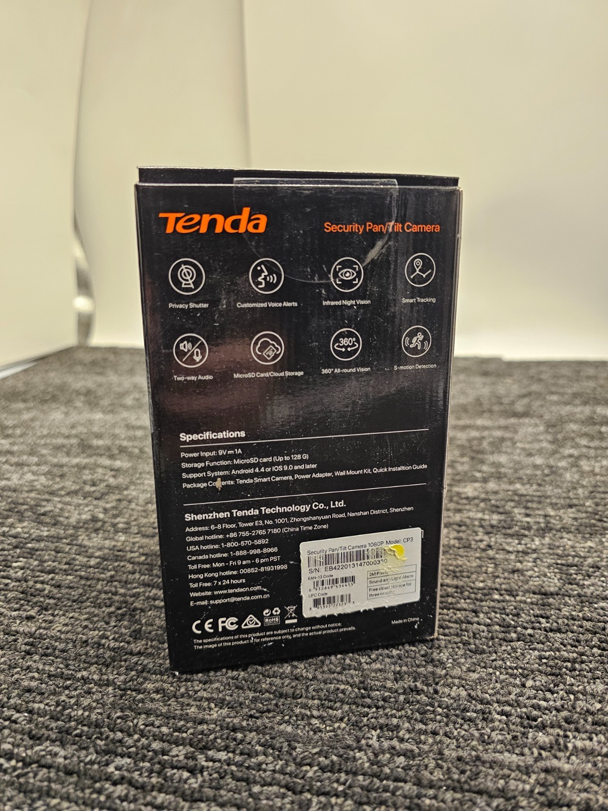 TENDA CP3 WIFI Surveillance Camera Wireless Horizontal Rotation 1080p 9V-1A 2MP