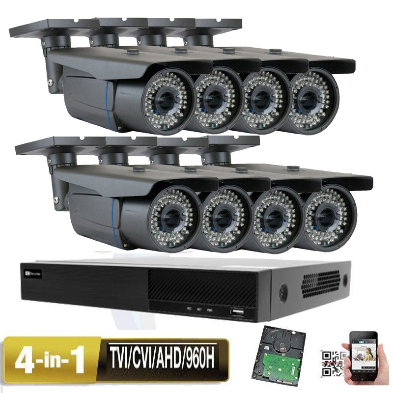 8CH 5-in-1 DVR 2.6MP 4-in-1 72IR Varifocal Lens Security Camera System TVI 4gh9