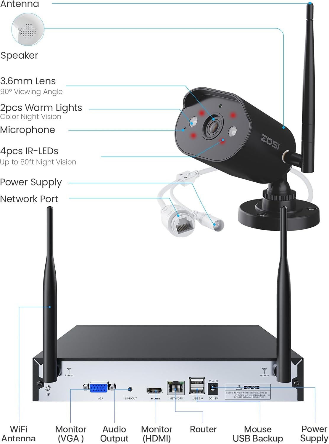 ZOSI C296 4K 8MP WiFi PT Security Camera 2-Way Talk Plug-in Wired Outdoor Camera