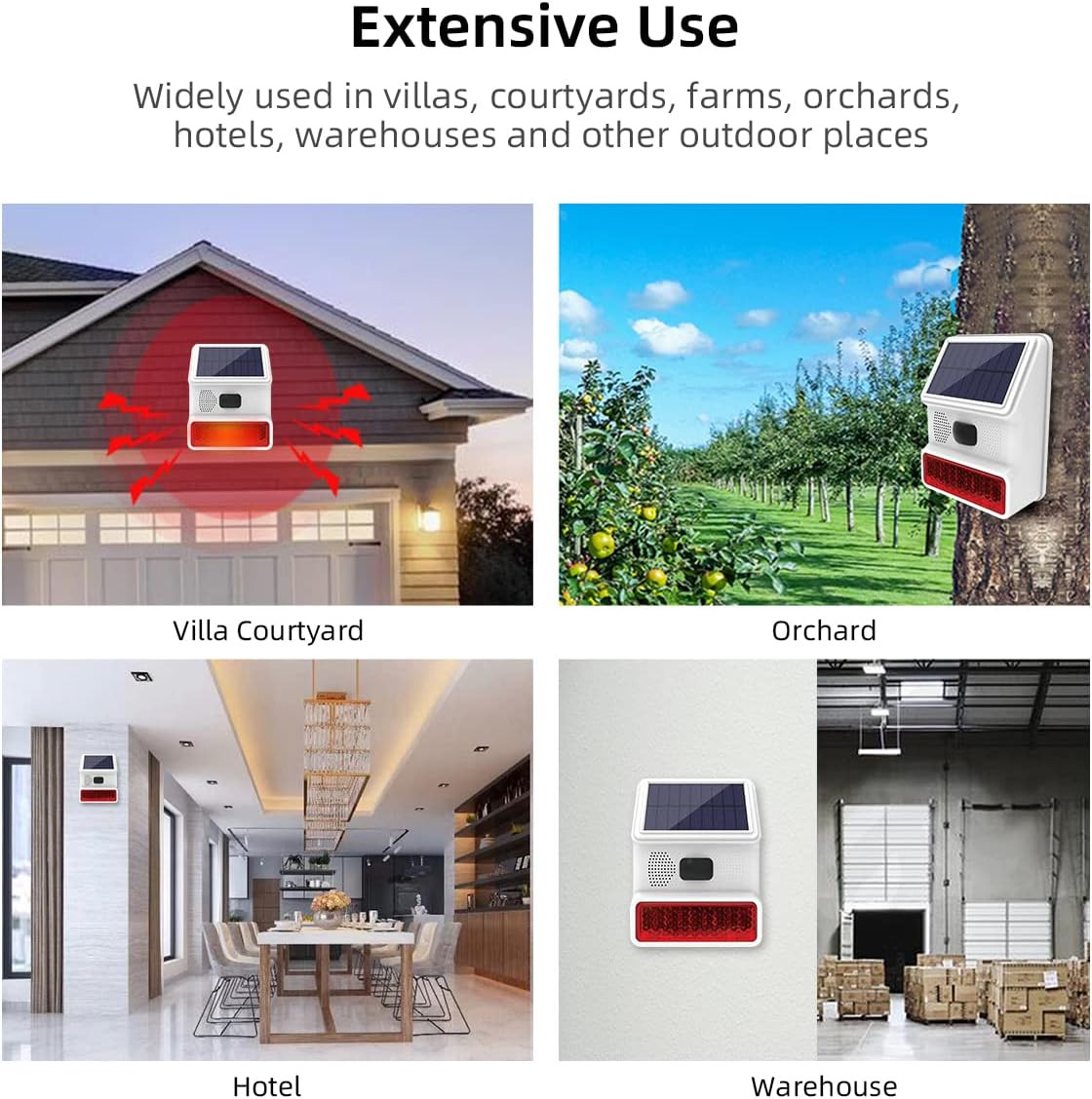 Home System Indoor/Outdoor Weather-Proof Siren, Outdoor Solar Siren with Door/Wi