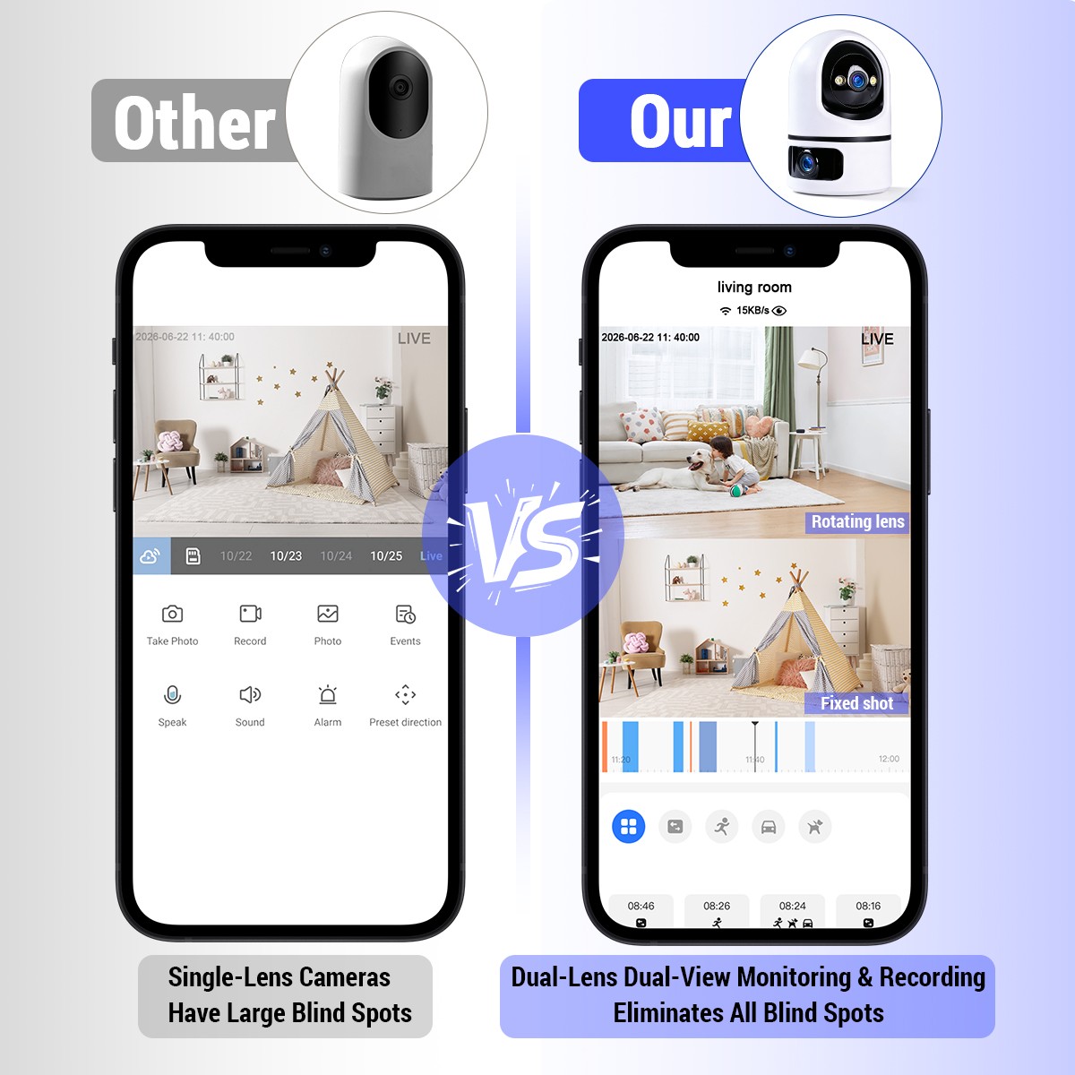 2K Audio Security IP Camera Dual Lens Indoor AI Human Detect Color Night Vision