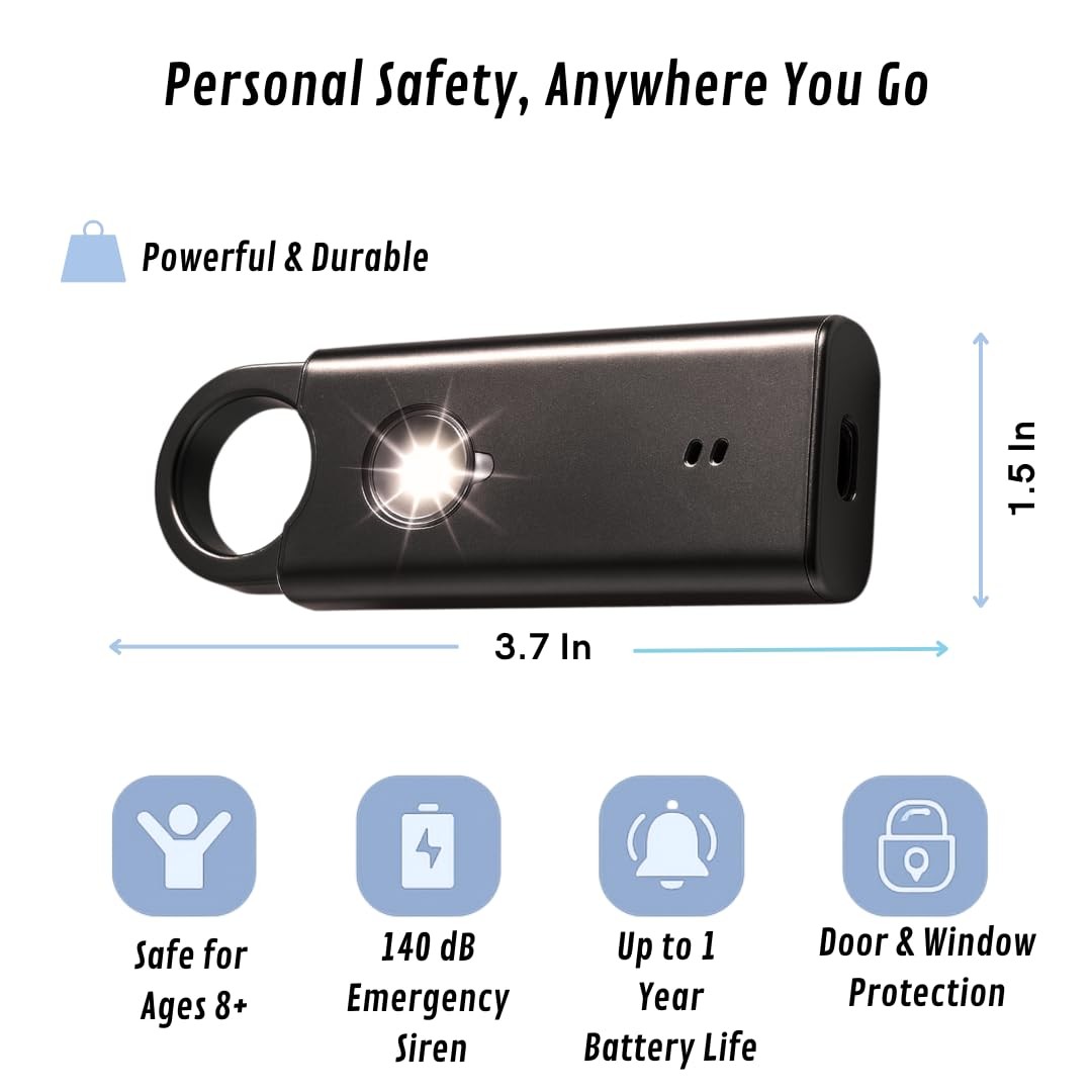 Metal Personal Alarm for Women (Silver) – 140dB Self Defense Safety Alarm Key…