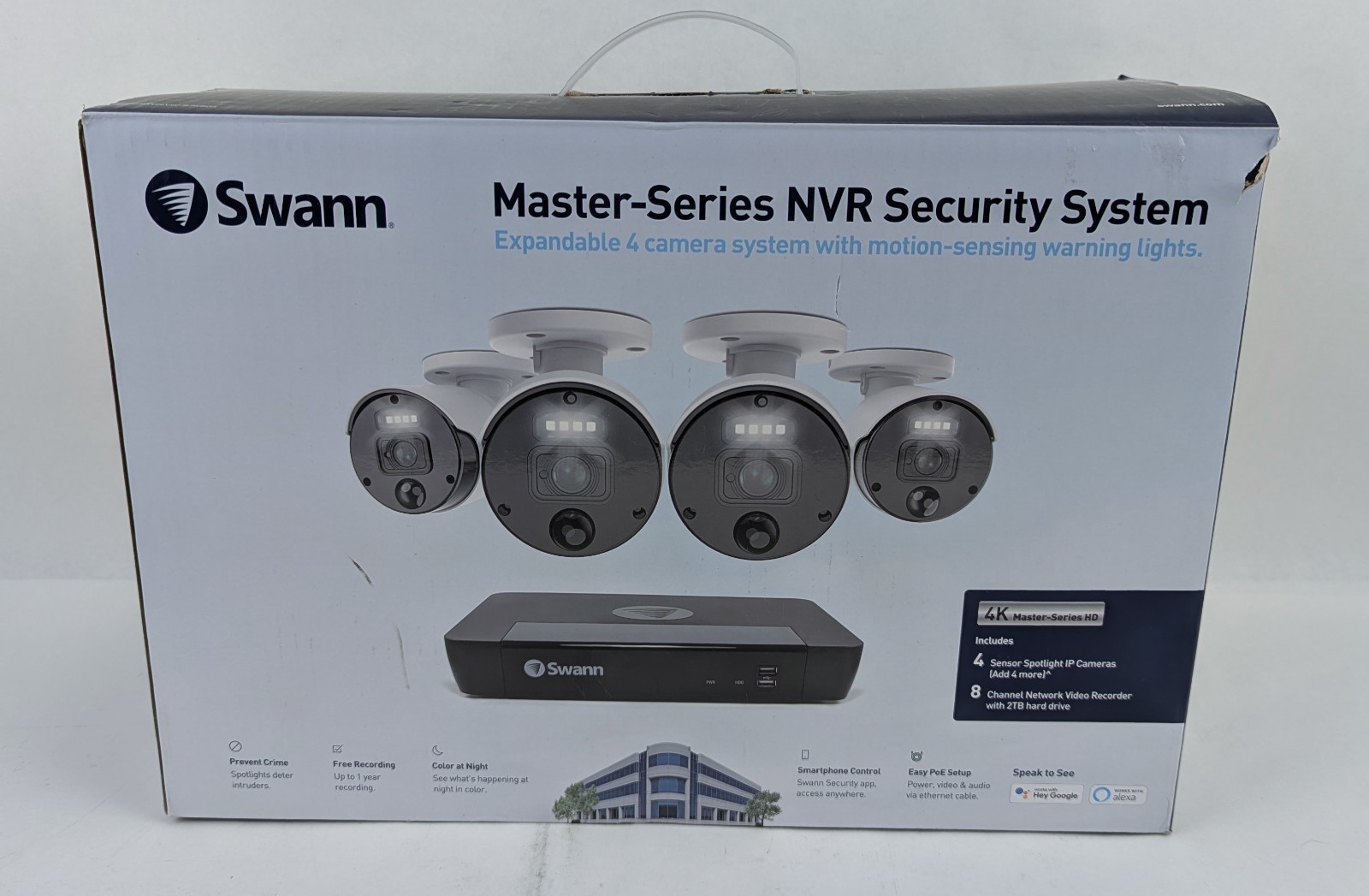 Swann Master Series Home 8-Channel 4-Camera 4K UHD Indoor/Outdoor PoE Wired