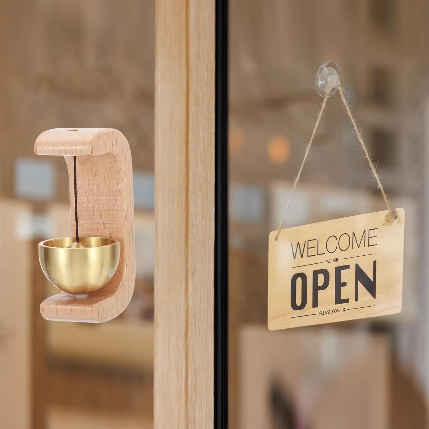 PATIKIL Shopkeepers Bell, Wood Door Chime Hanging Magnetic Bell Brown
