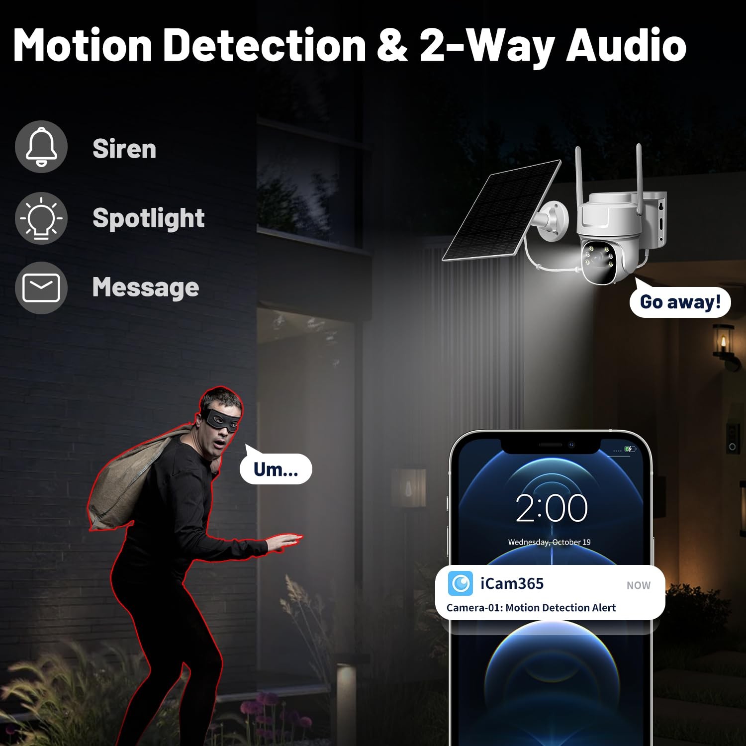 runofast 4G LTE Cellular Security Camera, Wireless Solar Powered No White