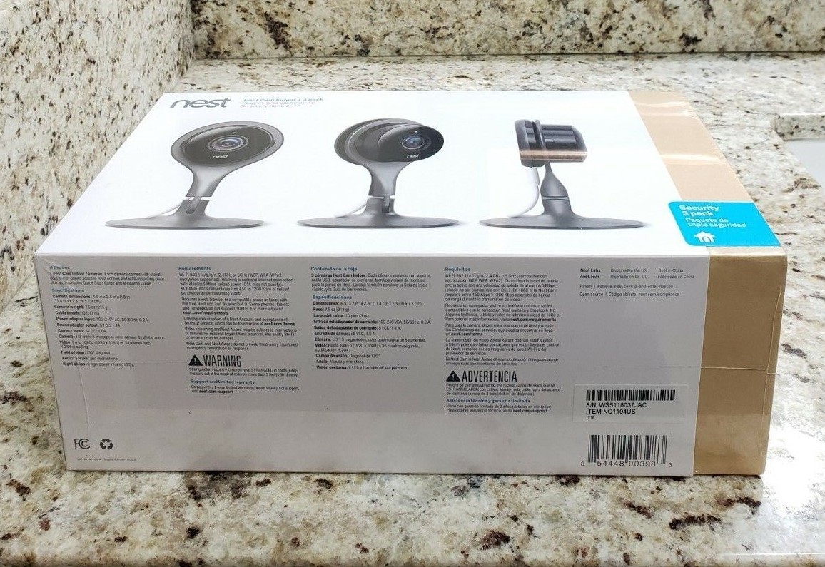 NEST Cam Indoor Smart Security Camera (3 Pack) Model NC1104US – Sealed NEW