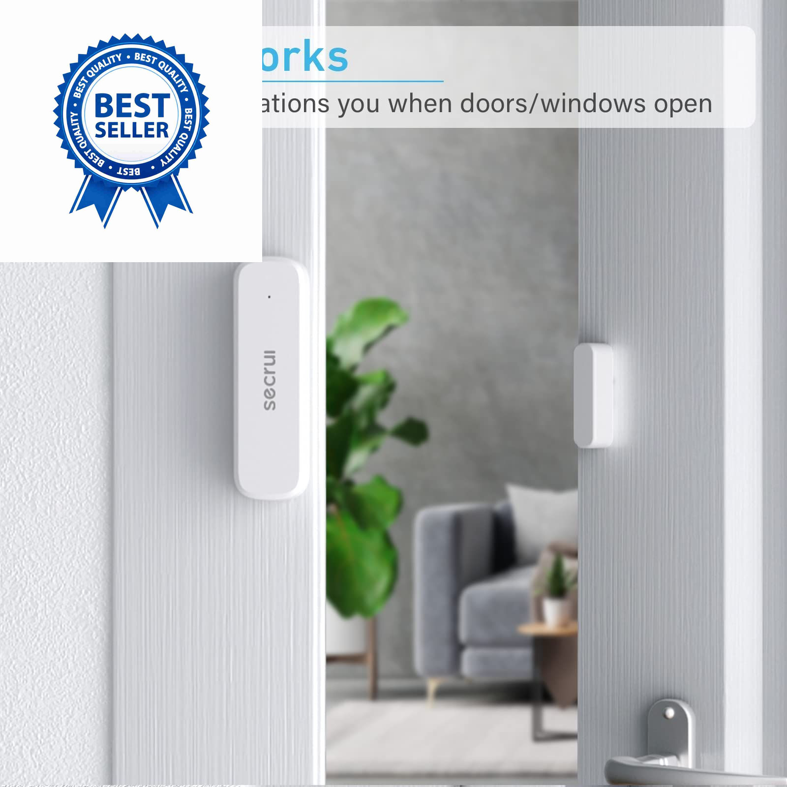 Door Chime When Opens, Opened Alarm for 1 Receiver+2 Sensor, White