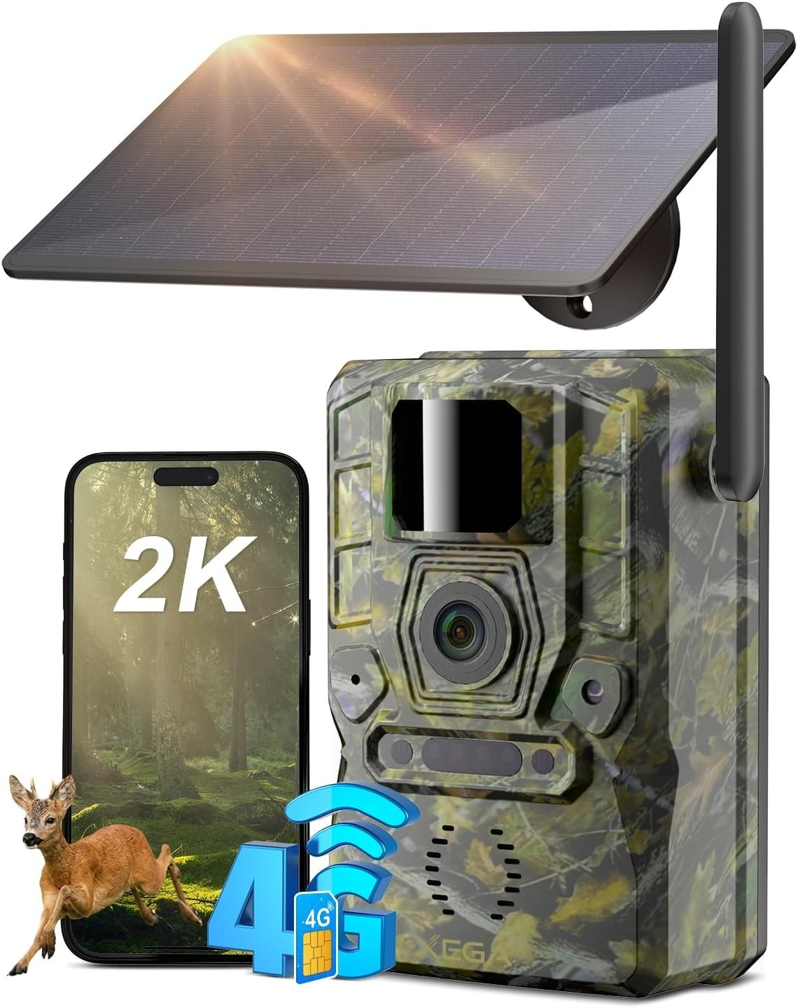 GMOX 4G LTE Cellular Solar Security Camera 360° Live View 2.5K Outdoor Wireless