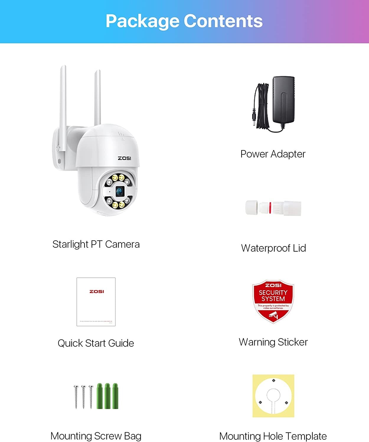 ZOSI 2MP Wireless PTZ IP Camera WiFi Home Outdoor ColorVu AI Human/Car Detect