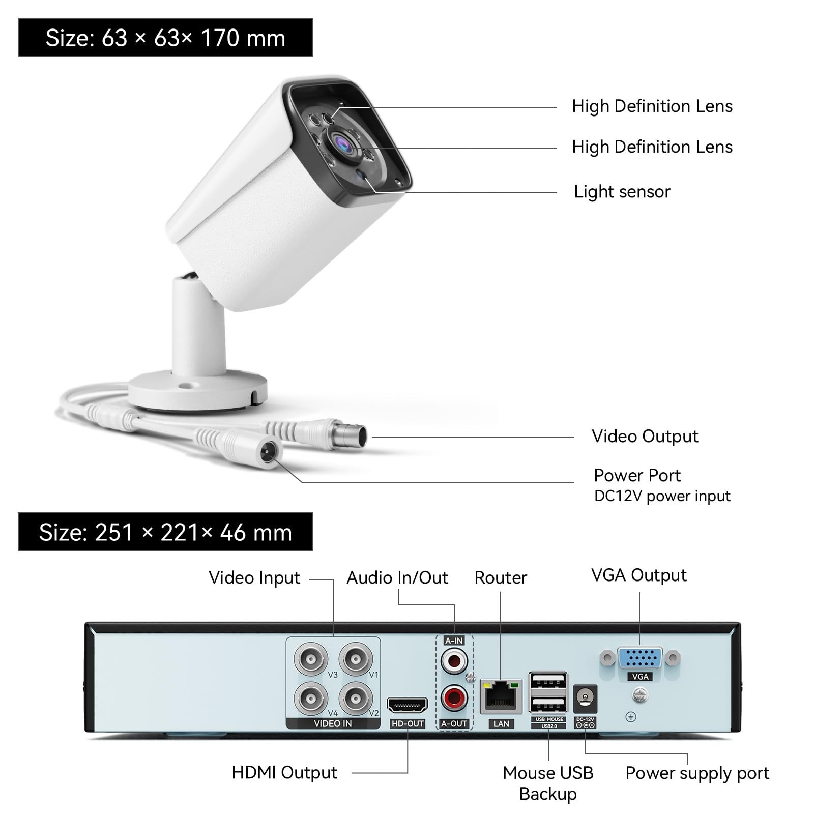 Wired Security Camera System Outdoor, 4CH 5MP Lite AHD DVR with 500G Hard Dri…